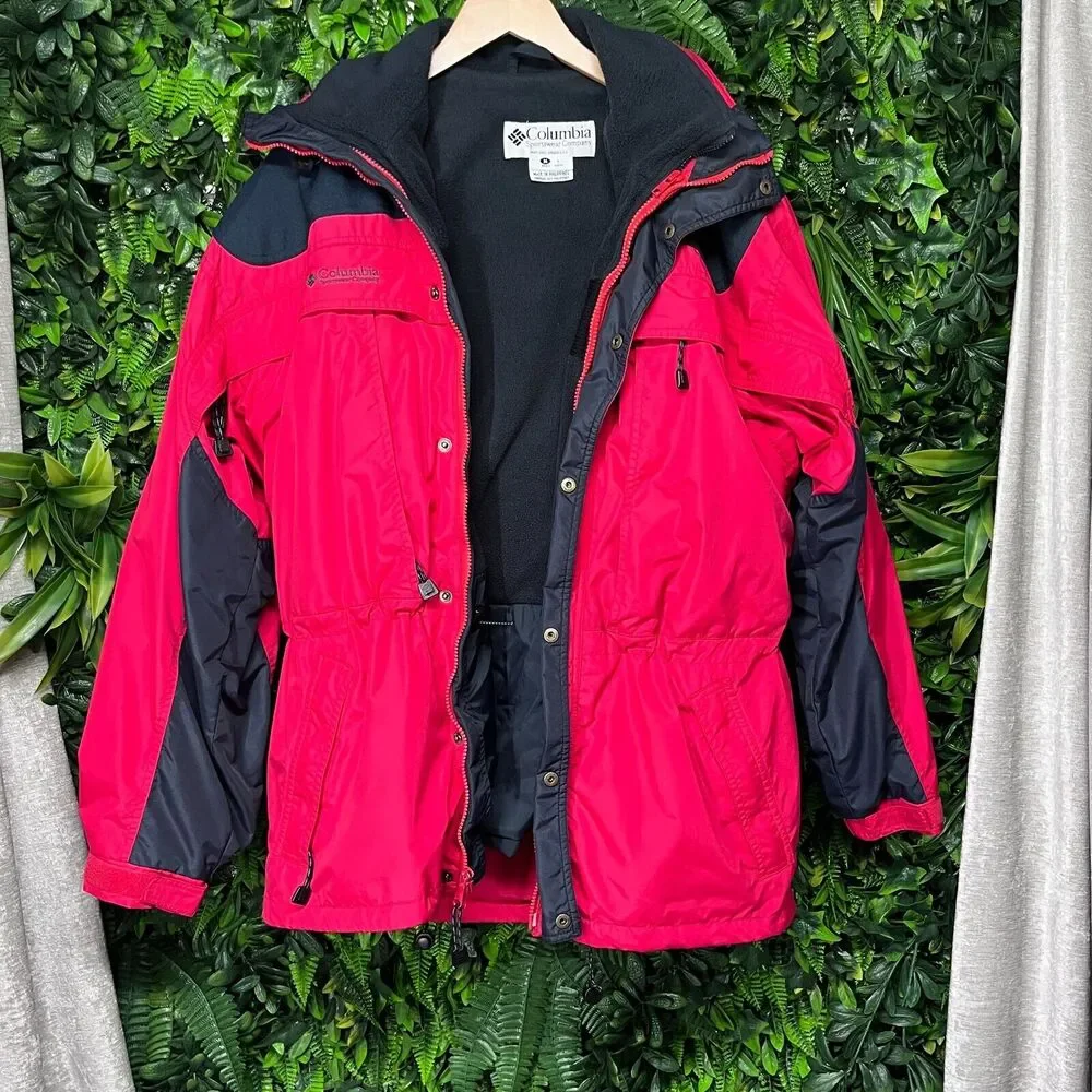 COLUMBIA SPORTSWEAR Jacket Mens M Red Black Bugaboo Full Zip 2 In 1 Fleece Lined